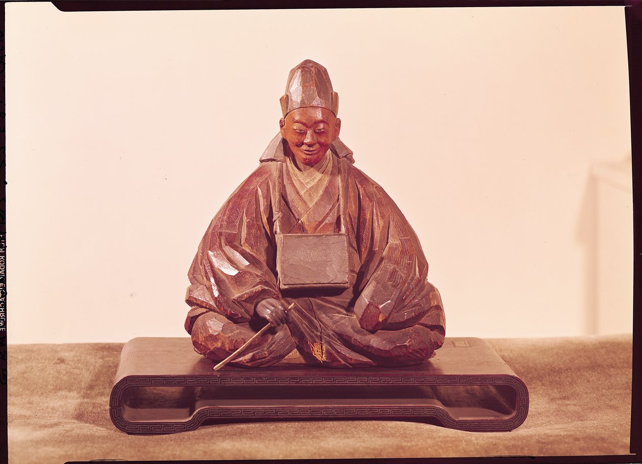 Seated statue of Basho (1644-94) Edo Period (1603-1868) (wood) by Ran Koo