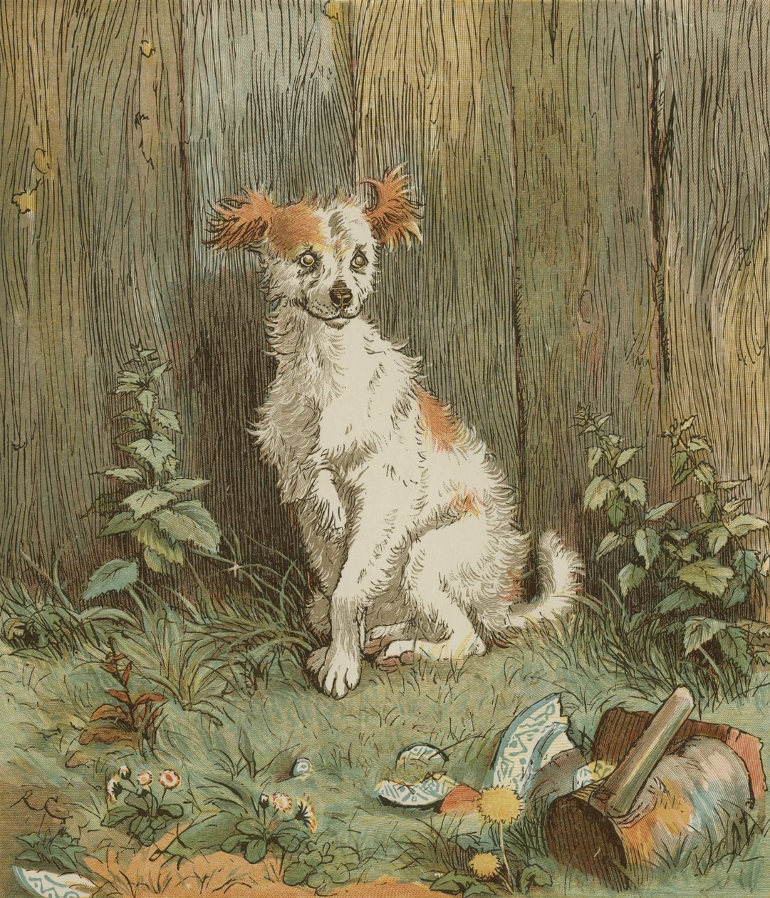 Oliver Goldsmith'in Deli Bir Köpeğin Ölümü Üzerine Bir Ağıt. Islington'ın iyi adamı sokak köpeğiyle arkadaş oldu. Randolph Caldecott'un çizimi by Randolph Caldecott