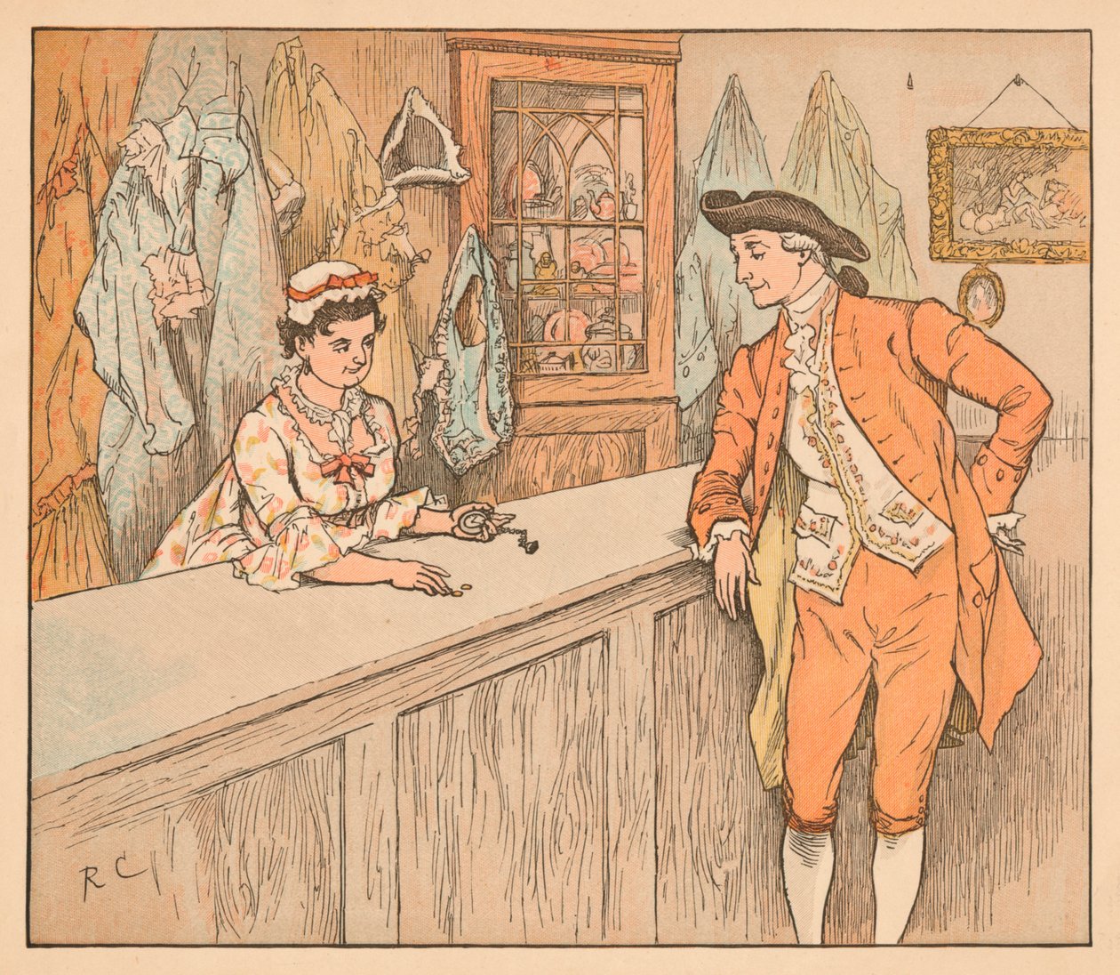 Bir rehin dükkanındaki müşteri, c1885, 1934. by Randolph Caldecott