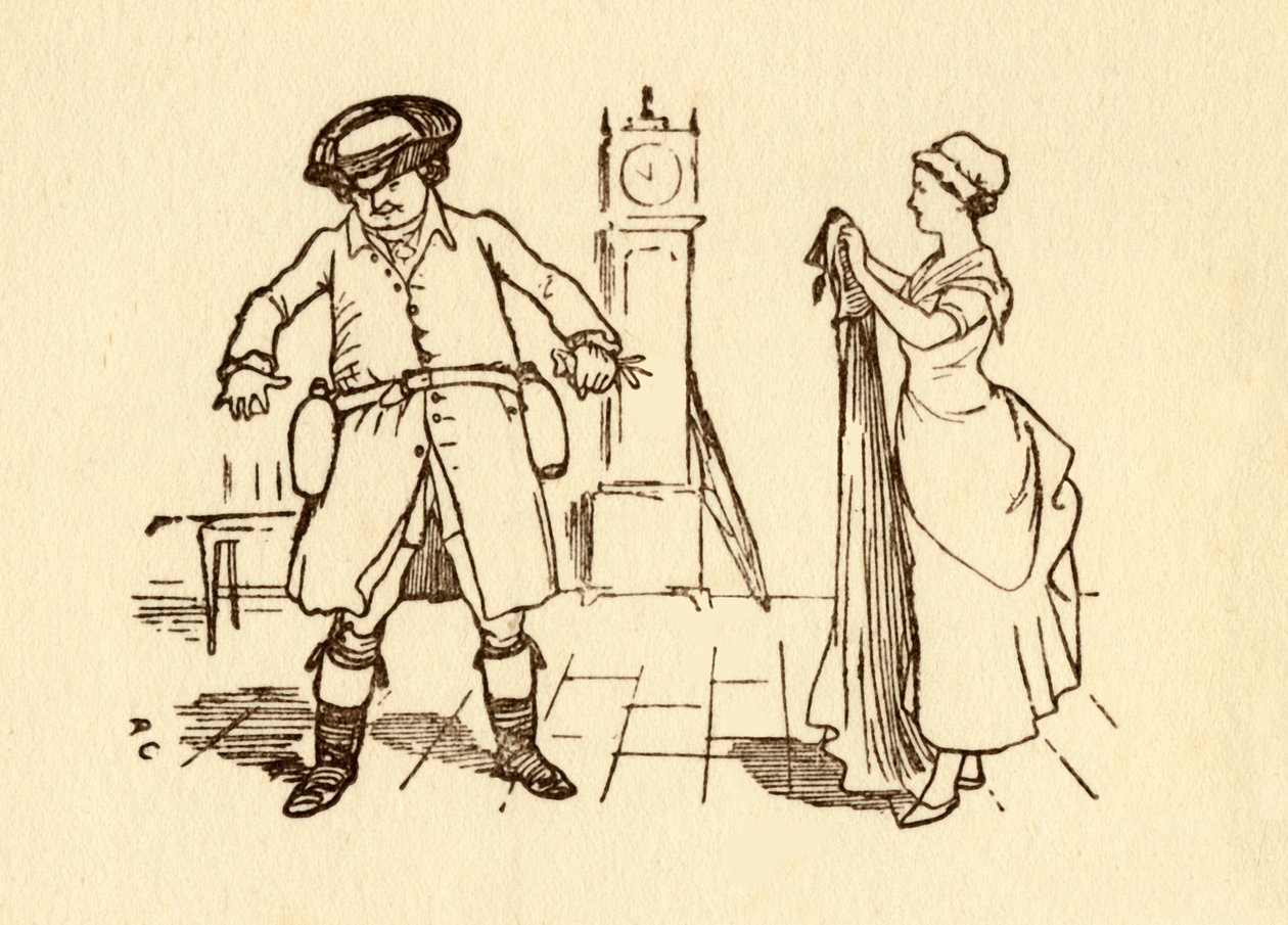 John Gilpin, kemerine şarap şişeleri takıyor, 1878, c1918. by Randolph Caldecott