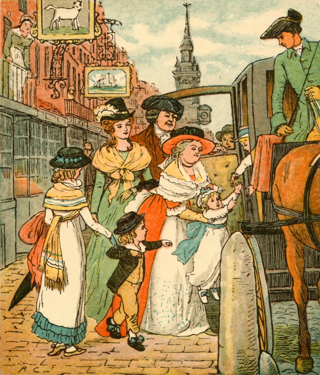 John Gilpin, ailesini bir şezlongda uğurluyor, 1878, c1918. by Randolph Caldecott