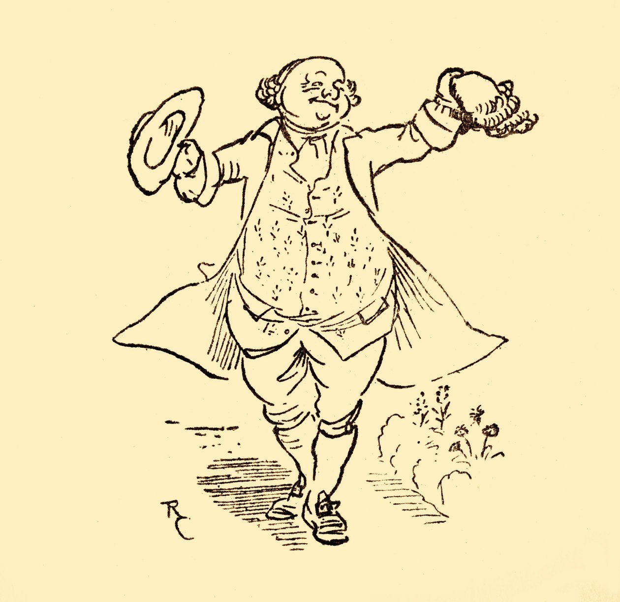 John Gilpins'in arkadaşı ona bir peruk ve bir şapka ödünç veriyor, 1878, c1918. by Randolph Caldecott