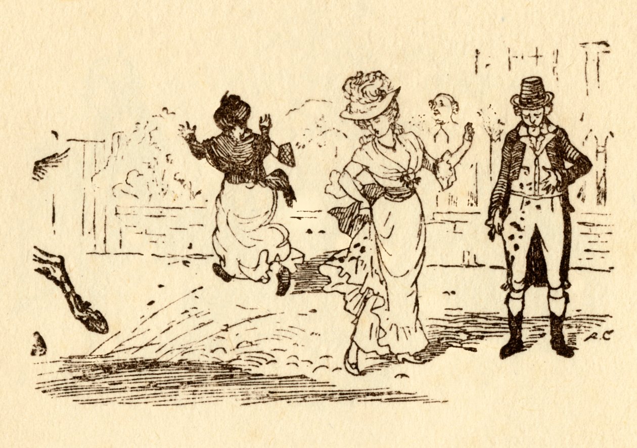 John Gilpins'in atı bir kadının elbisesine çamur sıçratıyor, 1878, c1918. by Randolph Caldecott