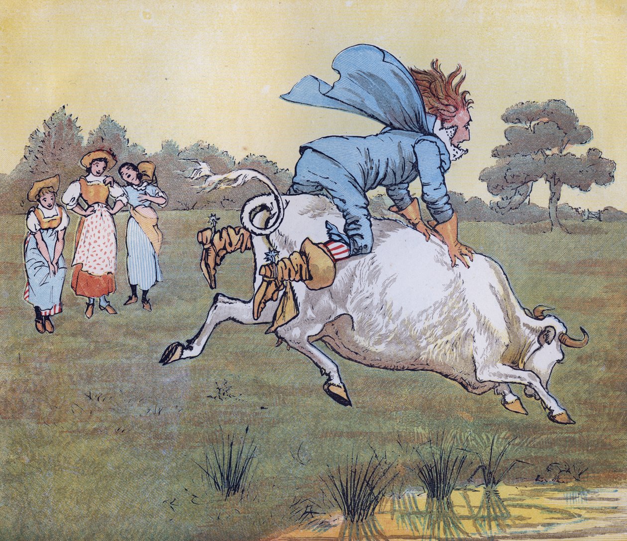 Size kimse sormadı efendim, dedi. Tekerleme “Sütçü Kız” için Randolph Caldecott tarafından yapılan illüstrasyon. by Randolph Caldecott