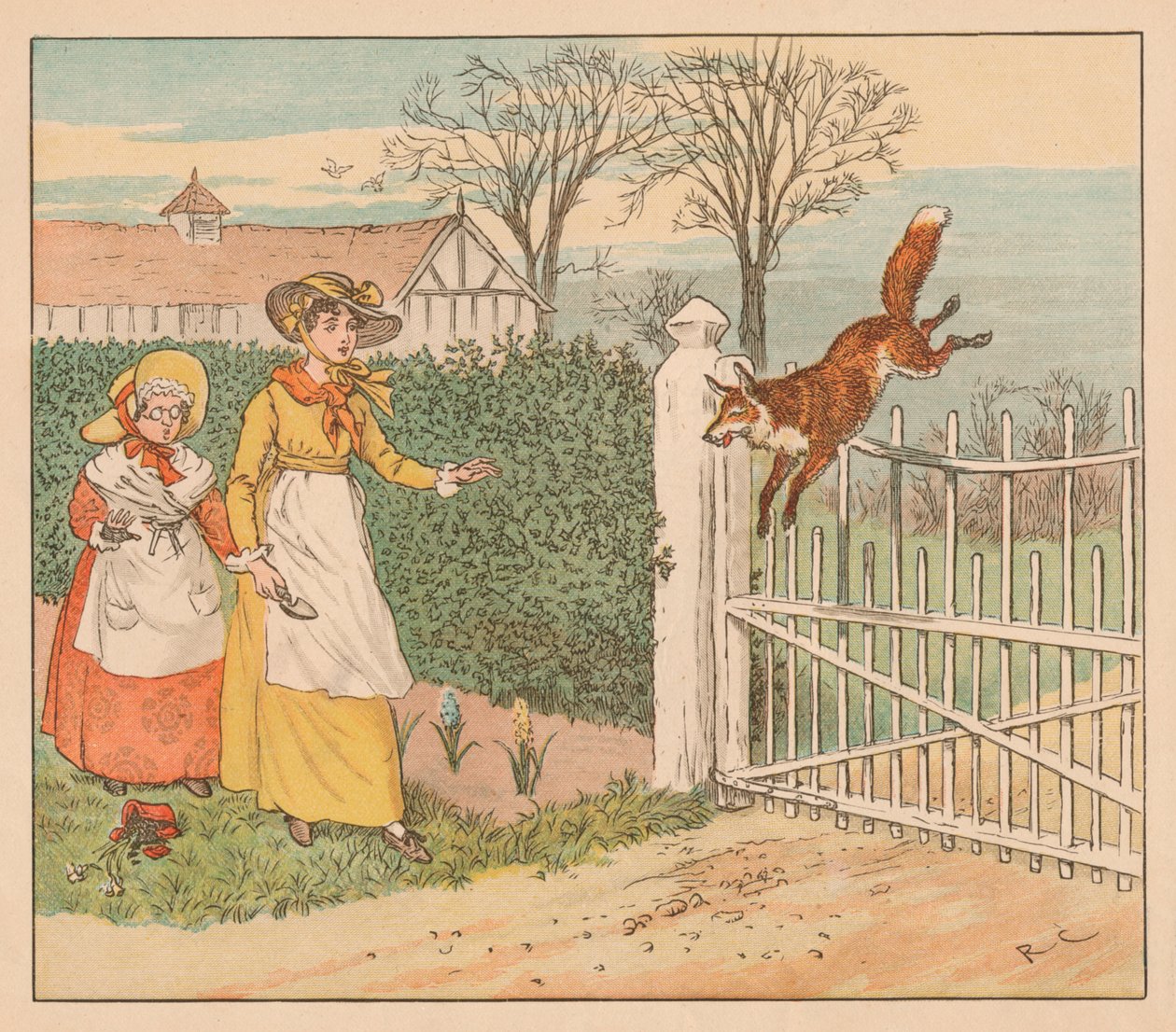 Parsons kapısının üzerinden atlayan Tilki, c1883. by Randolph Caldecott