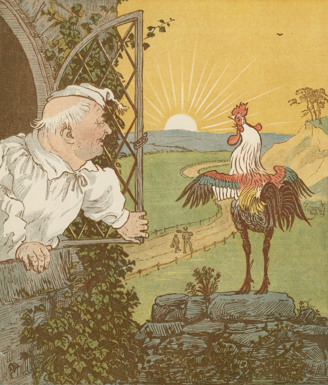 Jack'in Yaptığı Ev '' birikimli tekerleme. Bu sabah öten horoz... İllüstrasyon: Randolph Caldecott. by Randolph Caldecott