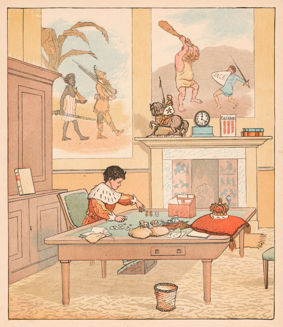 Kral, sayma evindeydi, Parasını Sayıyor, 1880. by Randolph Caldecott