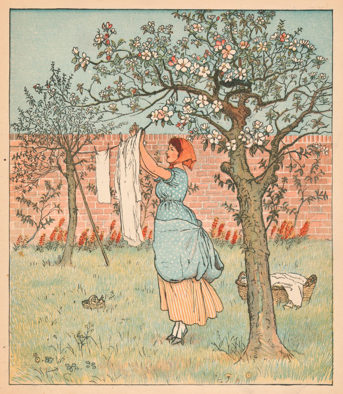 Hizmetçi Bahçedeydi, Giysileri Asıyordu, 1880. by Randolph Caldecott