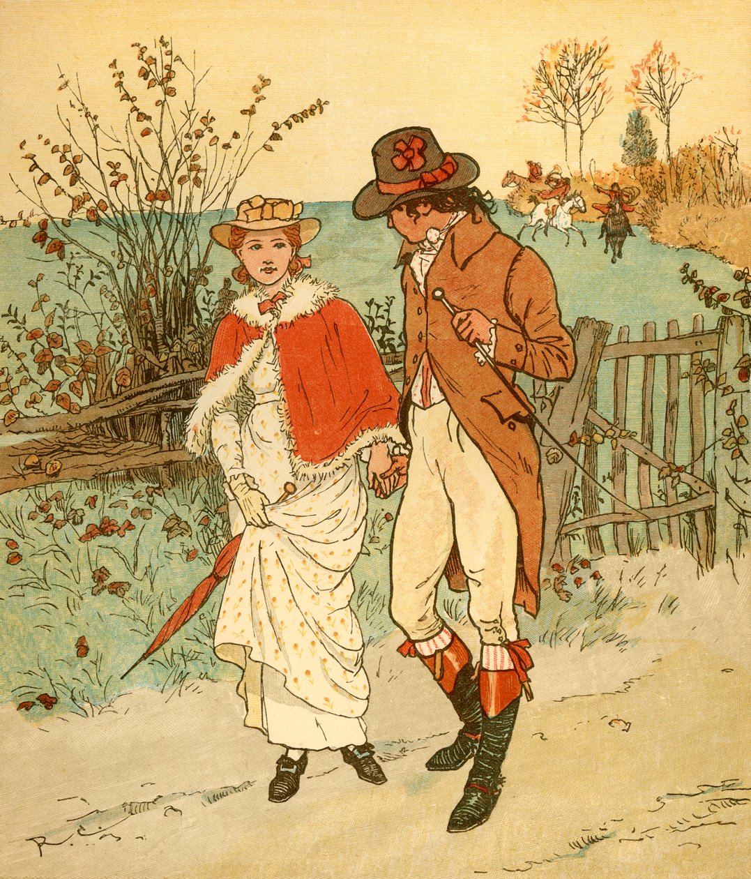Bir şeritte iki genç aşık, c1880. by Randolph Caldecott