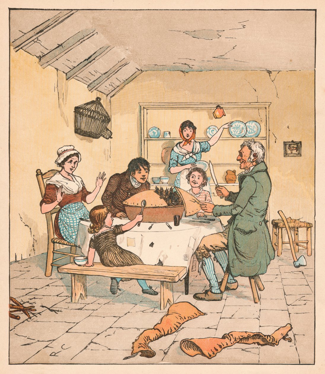 Pasta açıldığında, Kuşlar şarkı söylemeye başladı, 1880. by Randolph Caldecott