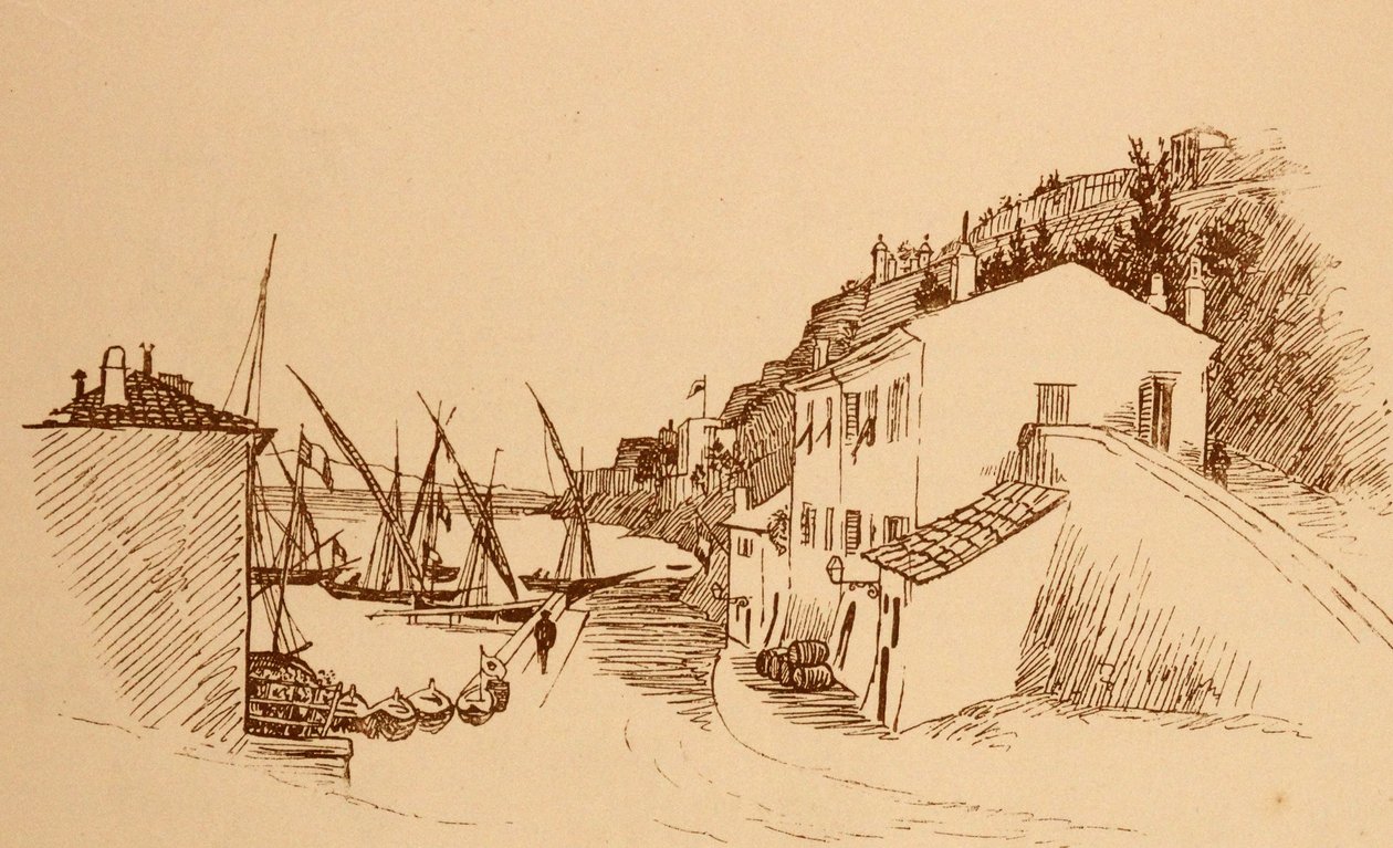 Fransa'nın güneyindeki yerel Fransız balıkçı köyü c1884 by Randolph Caldecott