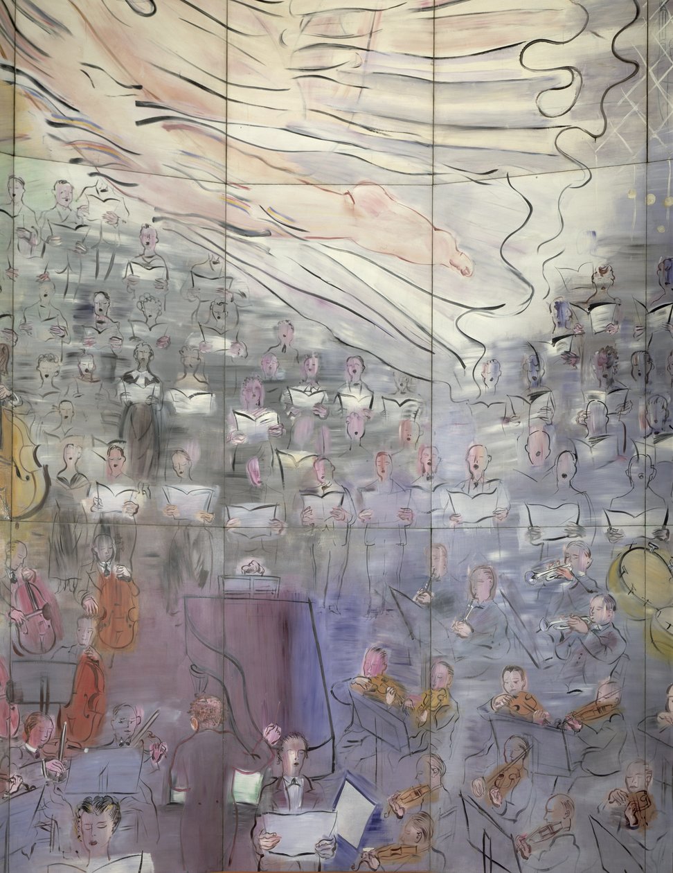 La Fee Electricite, sol tarafta şarkıcıları tasvir eden detay by Raoul Dufy