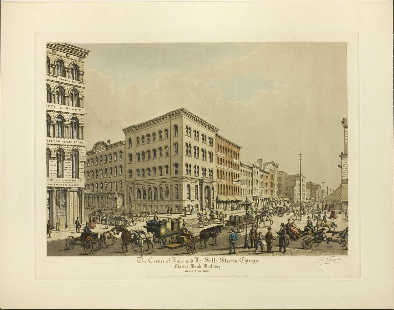 Göl Köşesi ve La Salle Sokakları, Chicago, 1864 Yılında Marine Bank Binası by Raoul Varin