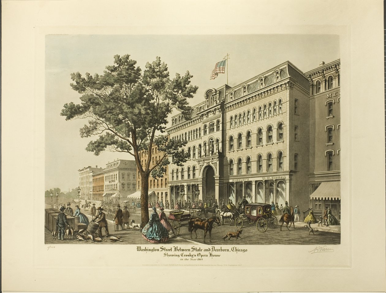State ve Dearborn Arasındaki Washington Caddesi, Chicago, 1864 Yılında Crosby