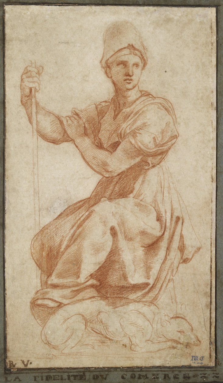 Alegorik Kadın Figürü (kağıt üzerine kırmızı tebeşir) by Raffaello Sanzio Raphael