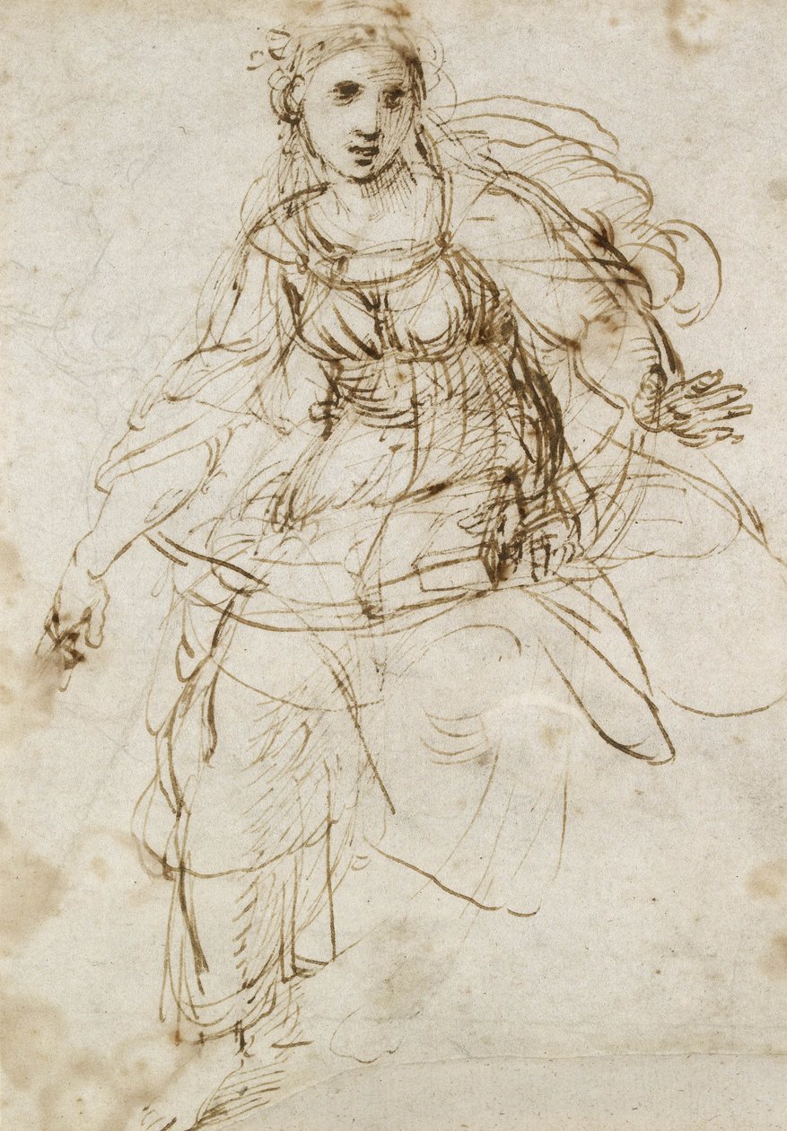 Alegorik Teoloji Figürü (beyaz kağıt üzerine kalem ve kahverengi mürekkep) by Raffaello Sanzio Raphael