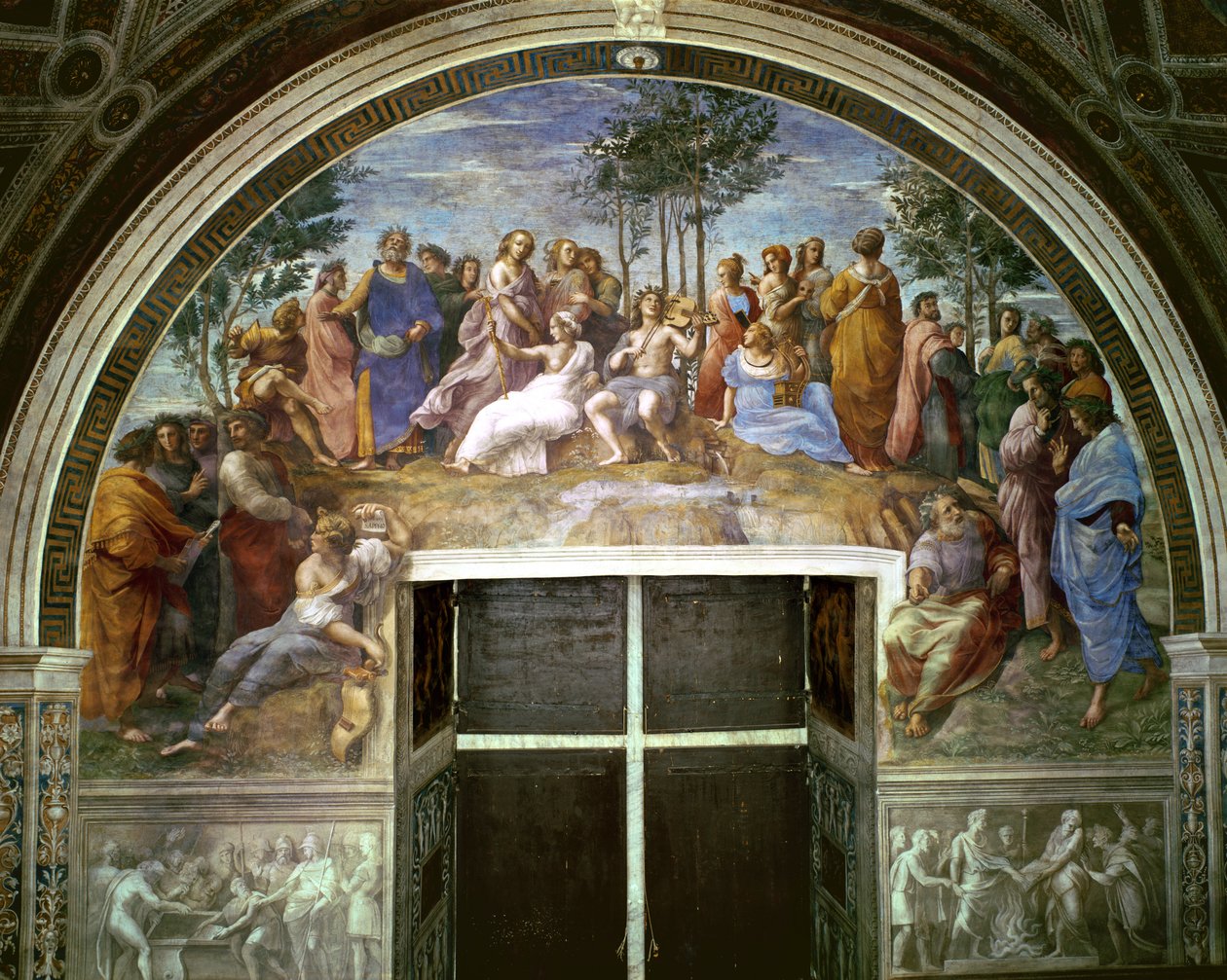 Parnassus, Stanza della Segnatura'dan, 1510-11 (ayrıca bkz. 16879) by Raffaello Sanzio Raphael