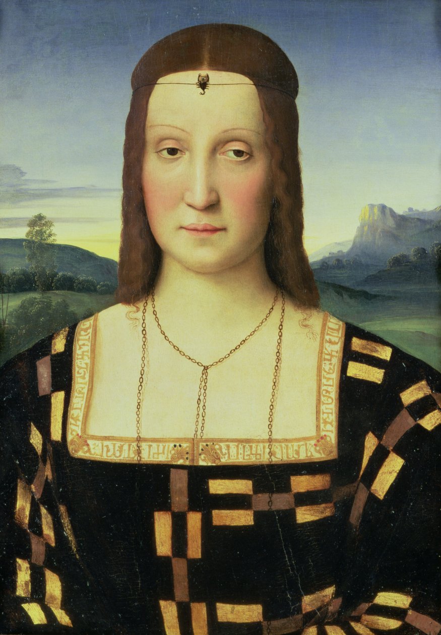 ಎಲಿಜಬೆತ್ ಗೊನ್ಜಾಗಾ ಅವರ ಭಾವಚಿತ್ರ, c.1504 ಟರ್ಕ್ by Raffaello Sanzio Raphael
