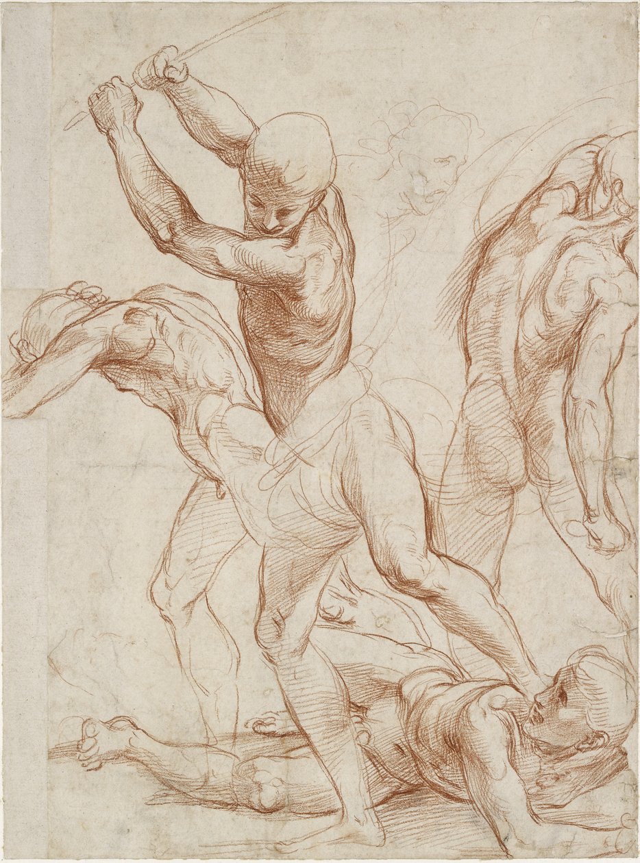 Recto: Beş kişilik savaş. Verso: Bazı hafif Figür Çalışmaları, WA1846.193 by Raffaello Sanzio Raphael