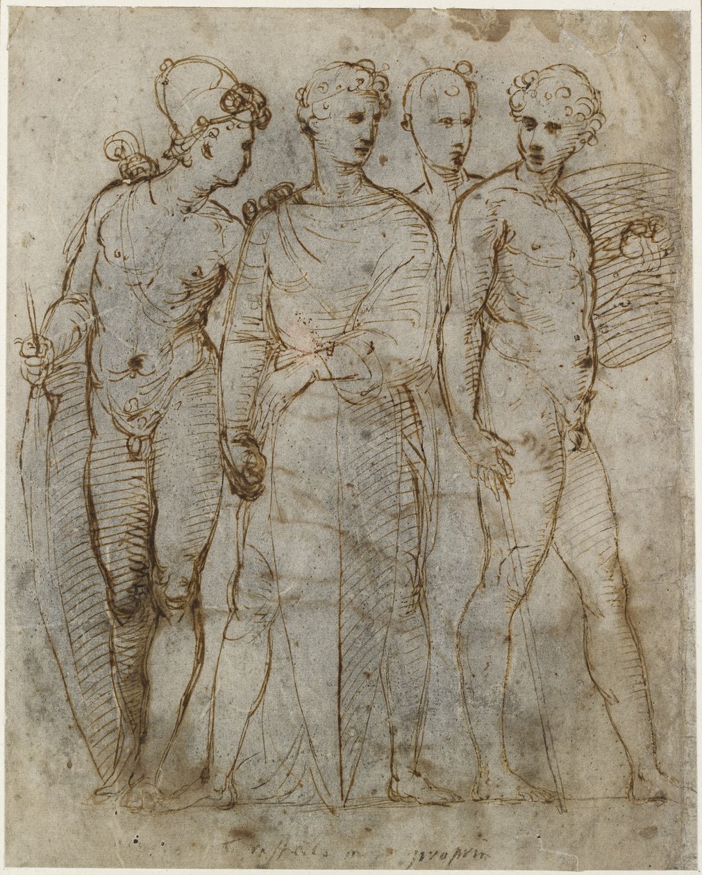 Recto: Dört ayakta asker; , WA1846.164 by Raffaello Sanzio Raphael