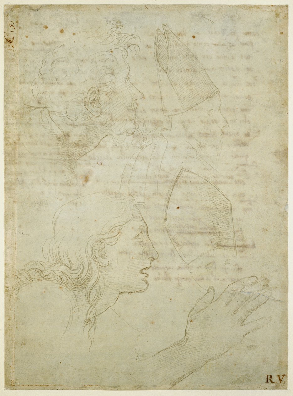 Recto: Bir Baş ve El Çalışmaları. Verso: "Come non podde dir" ve "Amor tu m"envesscati" sonelerinin kaba taslağı, WA1846.187 by Raffaello Sanzio Raphael