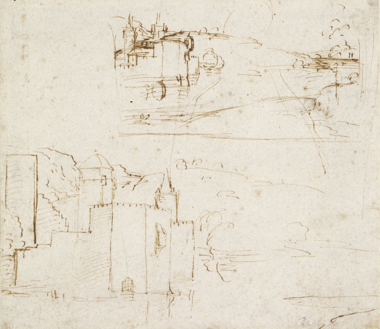 Recto: İki ayrı Manzara Çizimi, WA1846.152b by Raffaello Sanzio Raphael