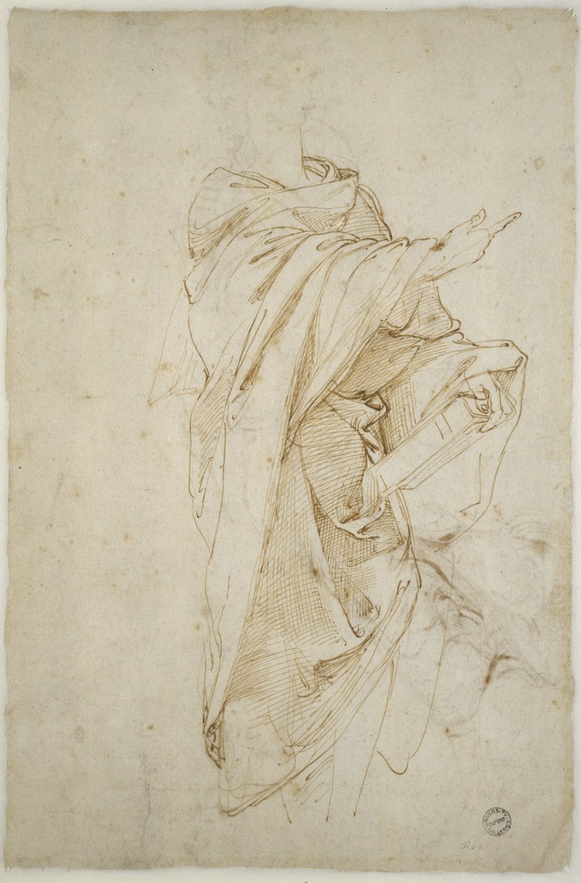 Figür Virgil için çalışma (kirli beyaz kağıt üzerine kalem ve kahverengi mürekkep) by Raffaello Sanzio Raphael