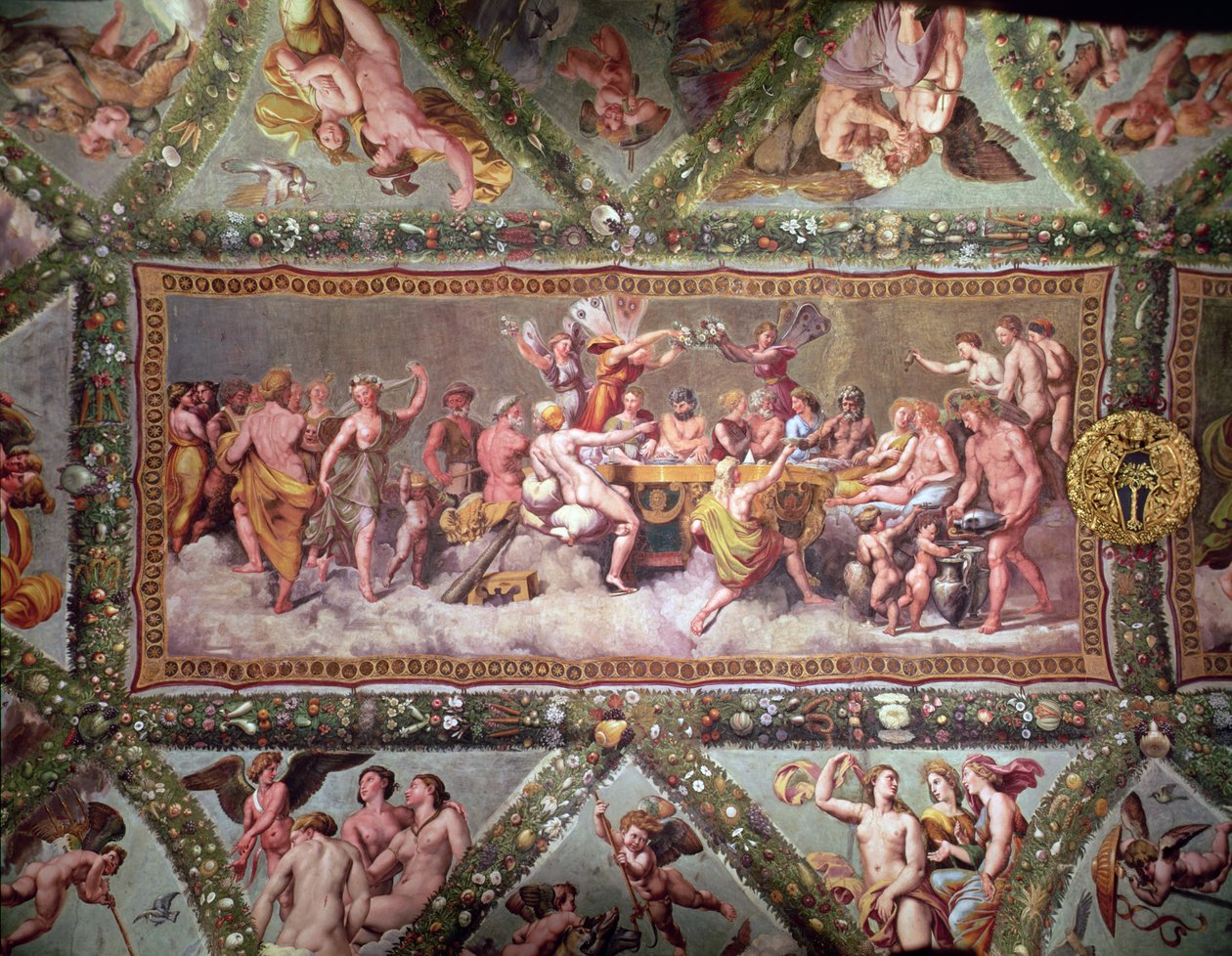 Tanrıların Ziyafeti, Aşk Tanrısı ve Ruhun Kur yapma ve Evliliğinin tavan resmi by Raffaello Sanzio Raphael