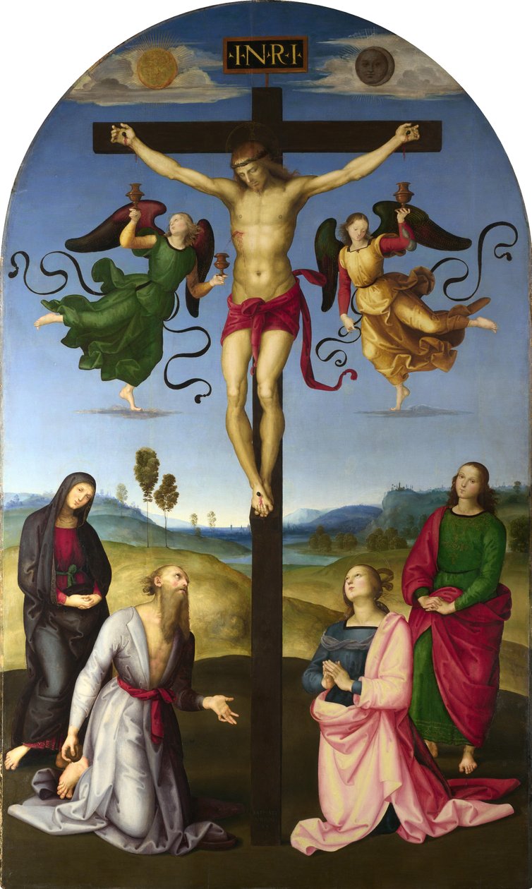 Meryem Ana, Azizler ve Melekler ile Çarmıha Gerilmiş İsa (Mond Çarmıha Gerilme) by Raffaello Sanzio Raphael