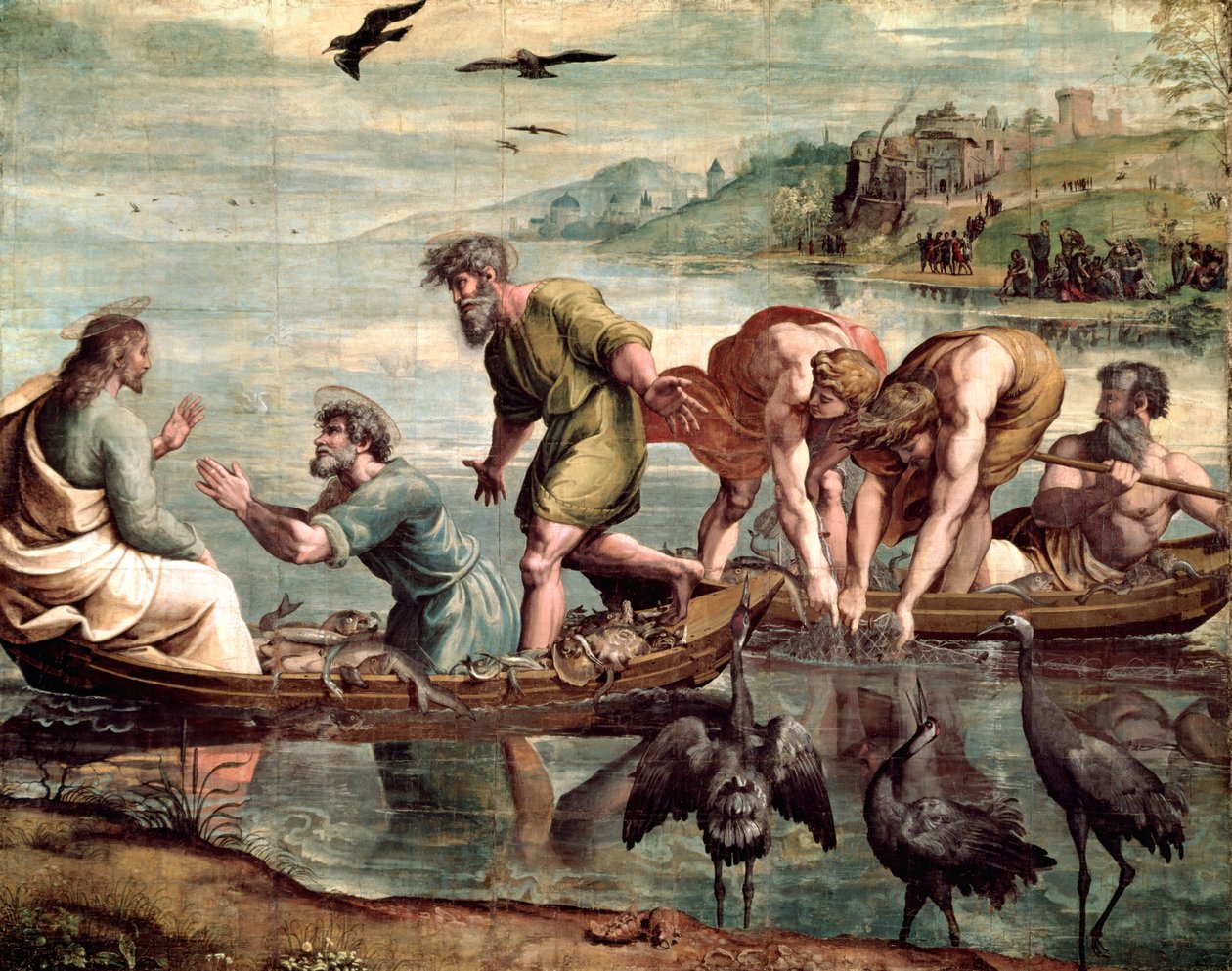 Balıkların Mucizevi Dramı (Sistine Şapeli için çizgi film) (RESTORASYON ÖNCESİ) by Raffaello Sanzio Raphael