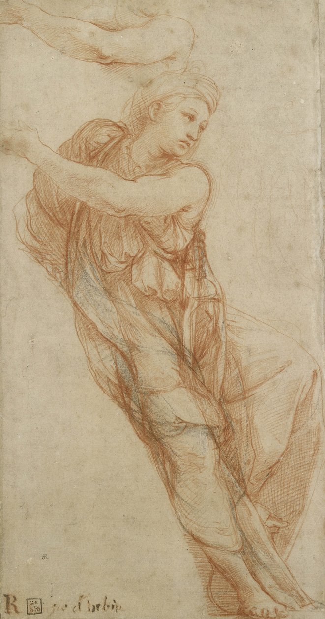 Frig Sibyl (devetüyü kağıt üzerinde biraz siyah tebeşir ile kırmızı tebeşir) by Raffaello Sanzio Raphael