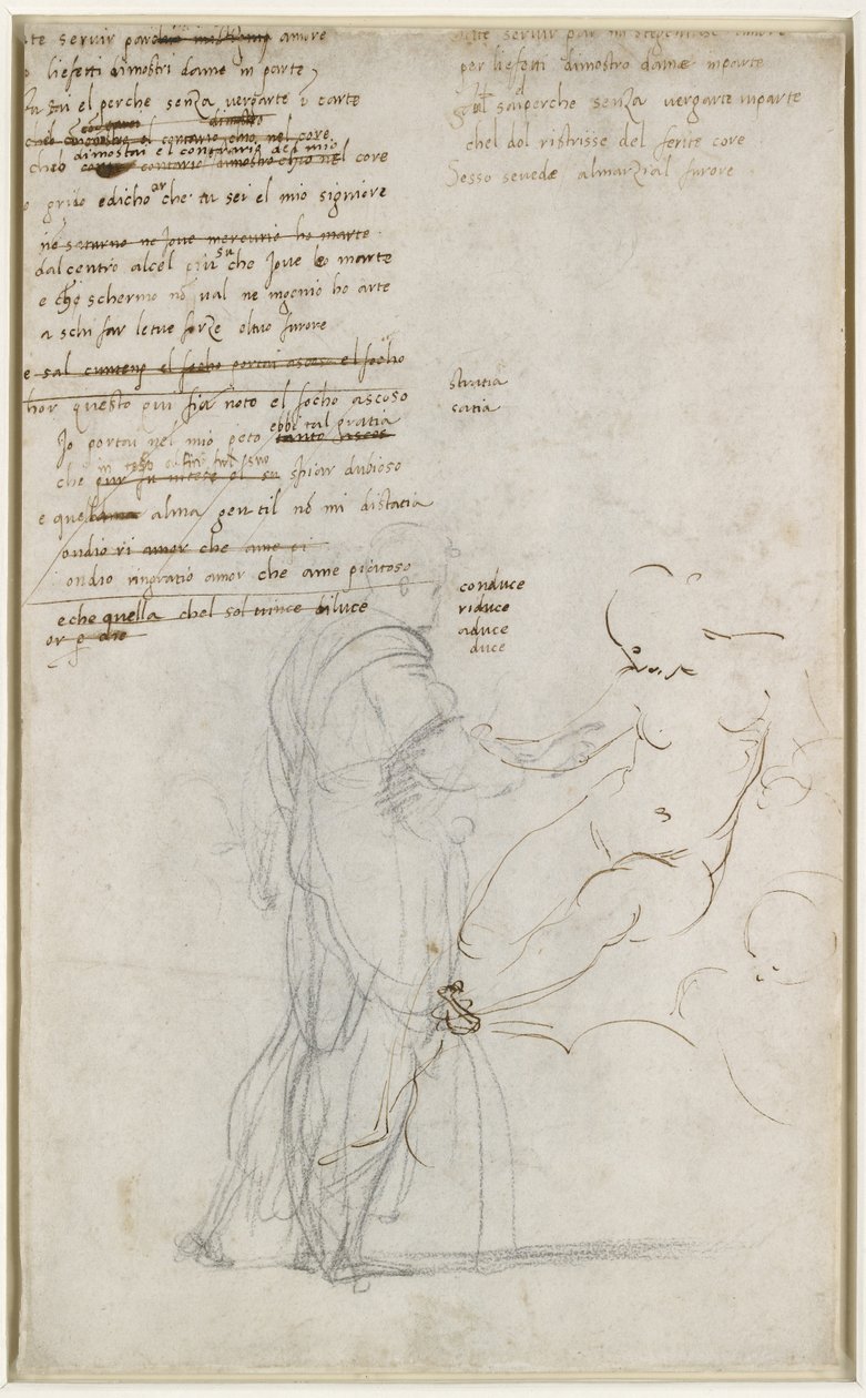 Verso: Figür Çalışmaları ve taslak sone, WA1846.186 by Raffaello Sanzio Raphael