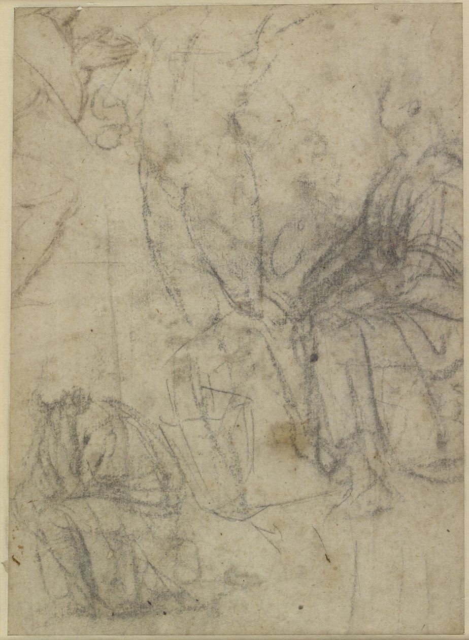 Verso: Diz çökmüş Figürlerin Kaba Eskizleri, WA1846.174 by Raffaello Sanzio Raphael