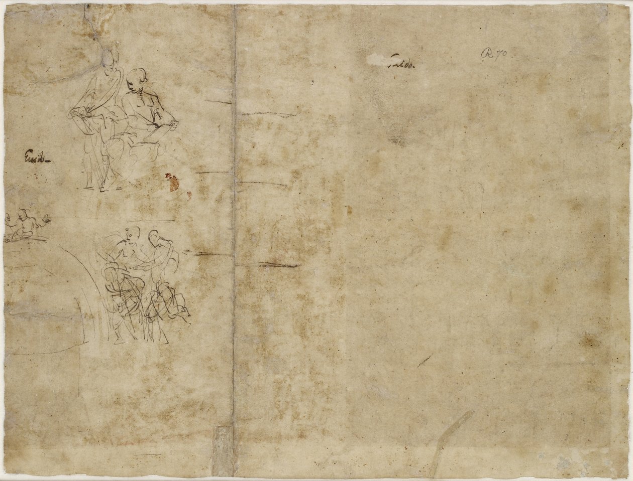 Rev: İki Figür Çizimi, Chigi Şapeli için kompozisyon çizimi, Santa Maria della Pace, WA1846.194 by Raffaello Sanzio Raphael