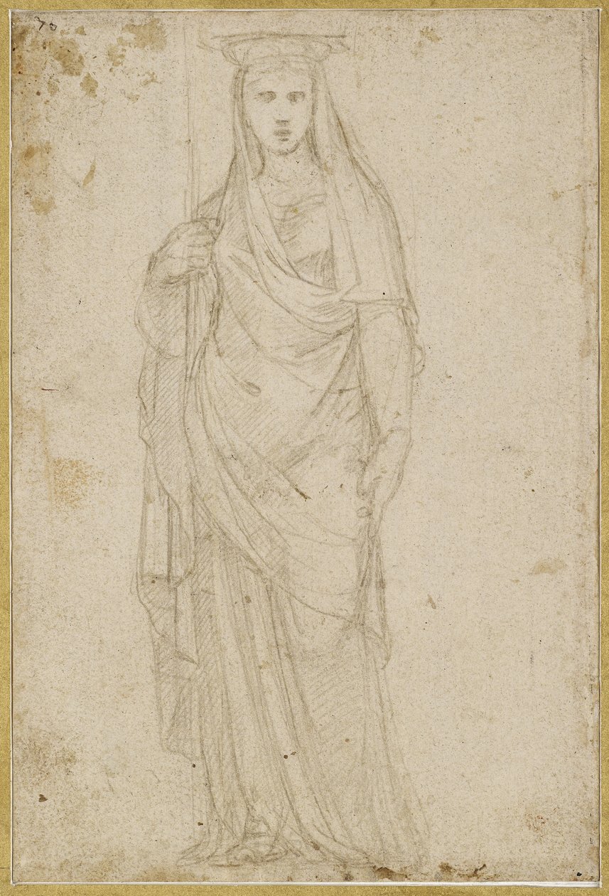 Recto: A Caryatid, WA1965,47.5 (krem kağıt üzerinde uçuk taş renkli müstahzar üzerinde gümüş uçlu) by Raffaello Sanzio Raphael