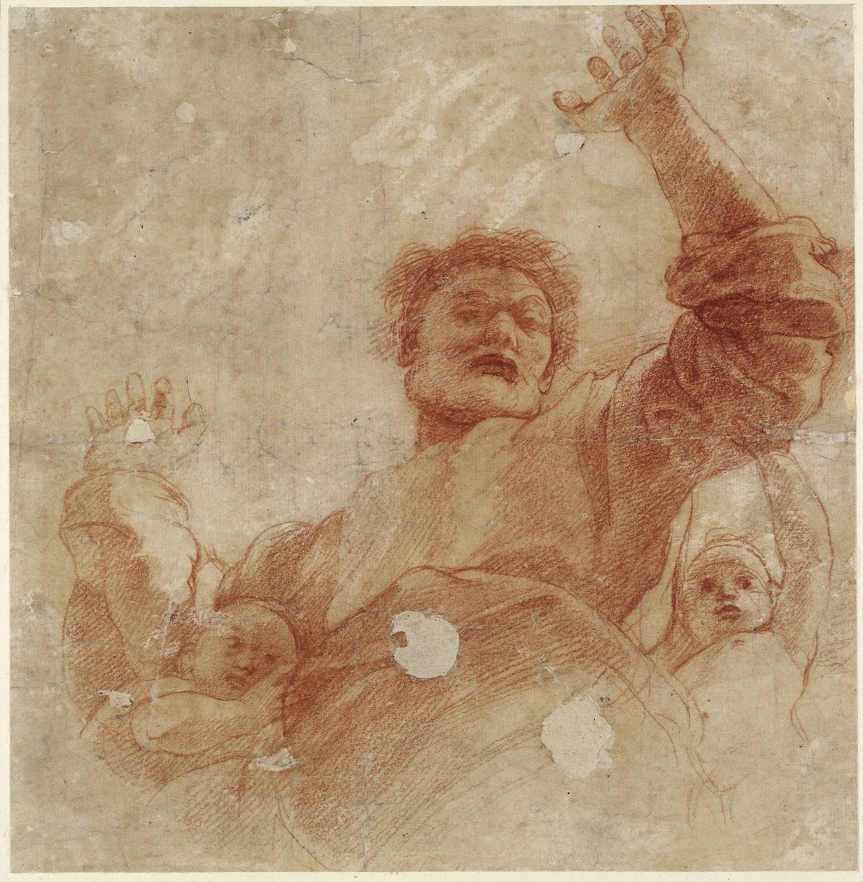 Recto: Her Şeye Gücü Yeten Figürü için Çalışma, WA1846.207 (kör kalem üzerinde kırmızı tebeşir) by Raffaello Sanzio Raphael