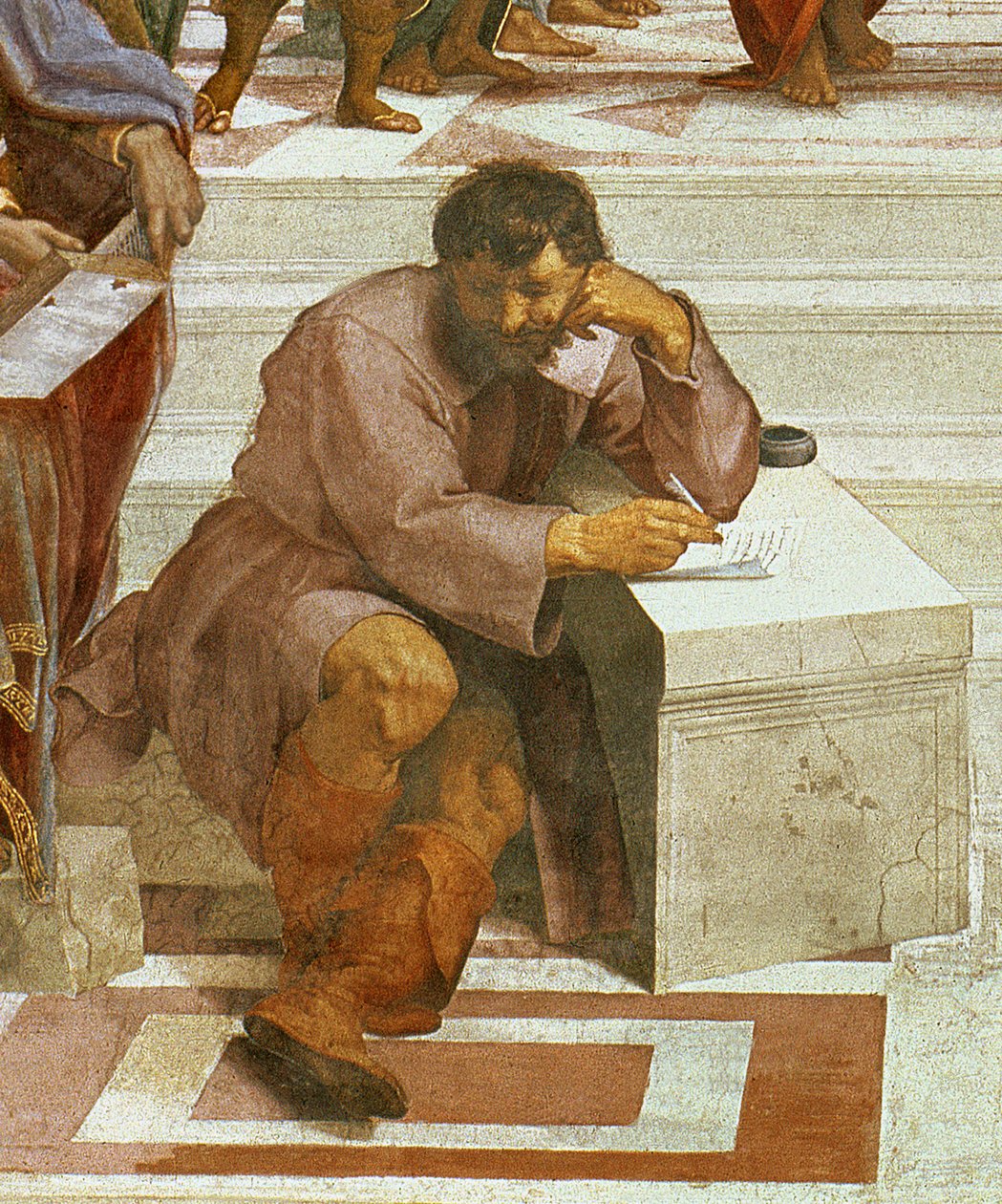 Atina Okulu, sol taraftaki figürlerin detayı, 1510-11 (87597 detayı) by Raffaello Sanzio Raphael