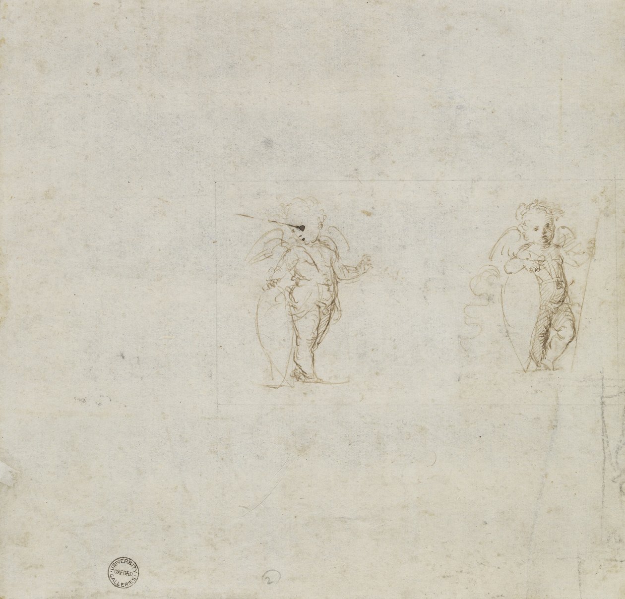Verso: İki Amorini Çalışması, WA1846.154 (kalem ve kahverengi mürekkep) by Raffaello Sanzio Raphael