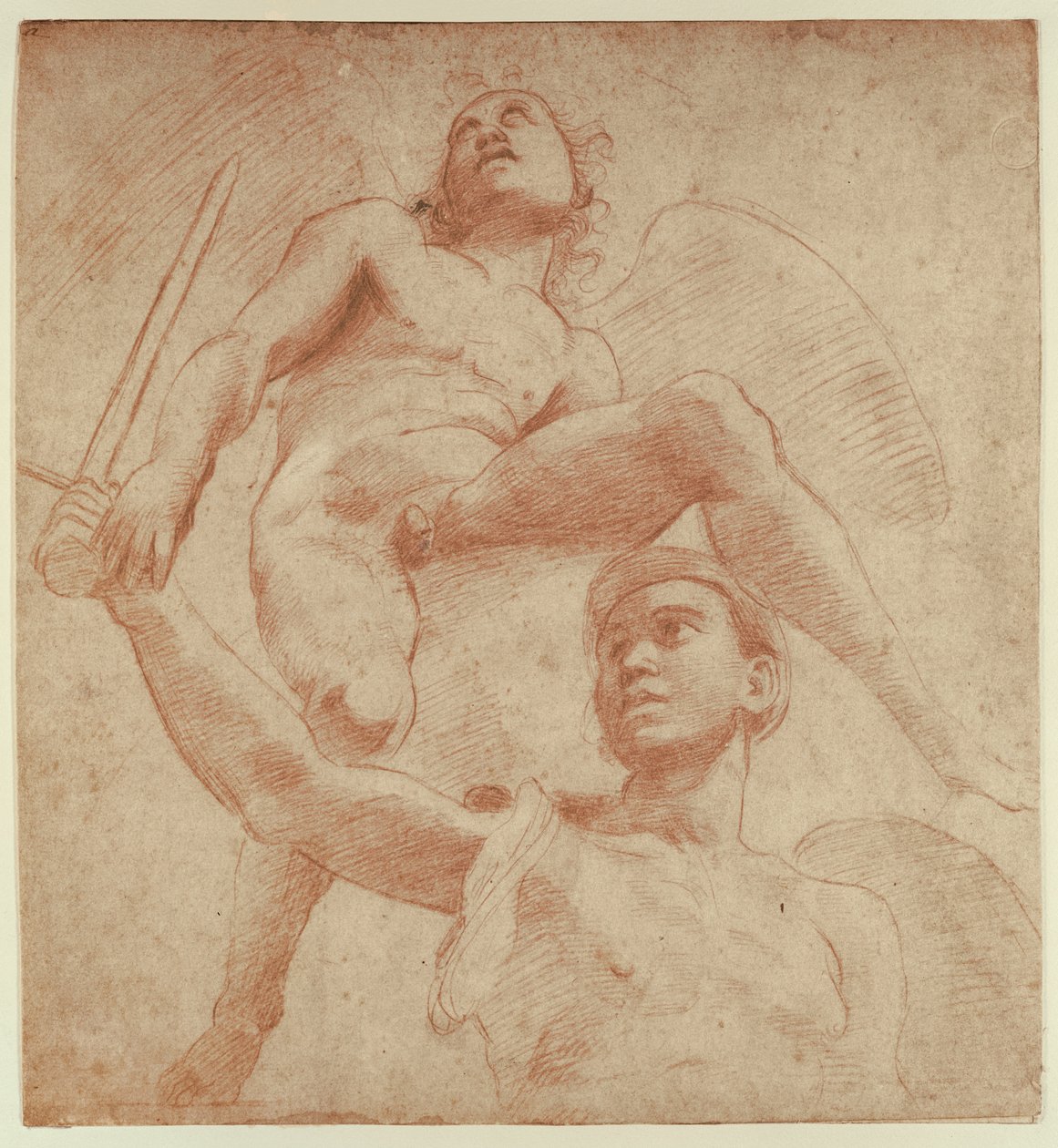 Melek ve Mars gezegenini temsil eden bir figür (kağıt üzerinde kırmızı tebeşir) by after Raphael