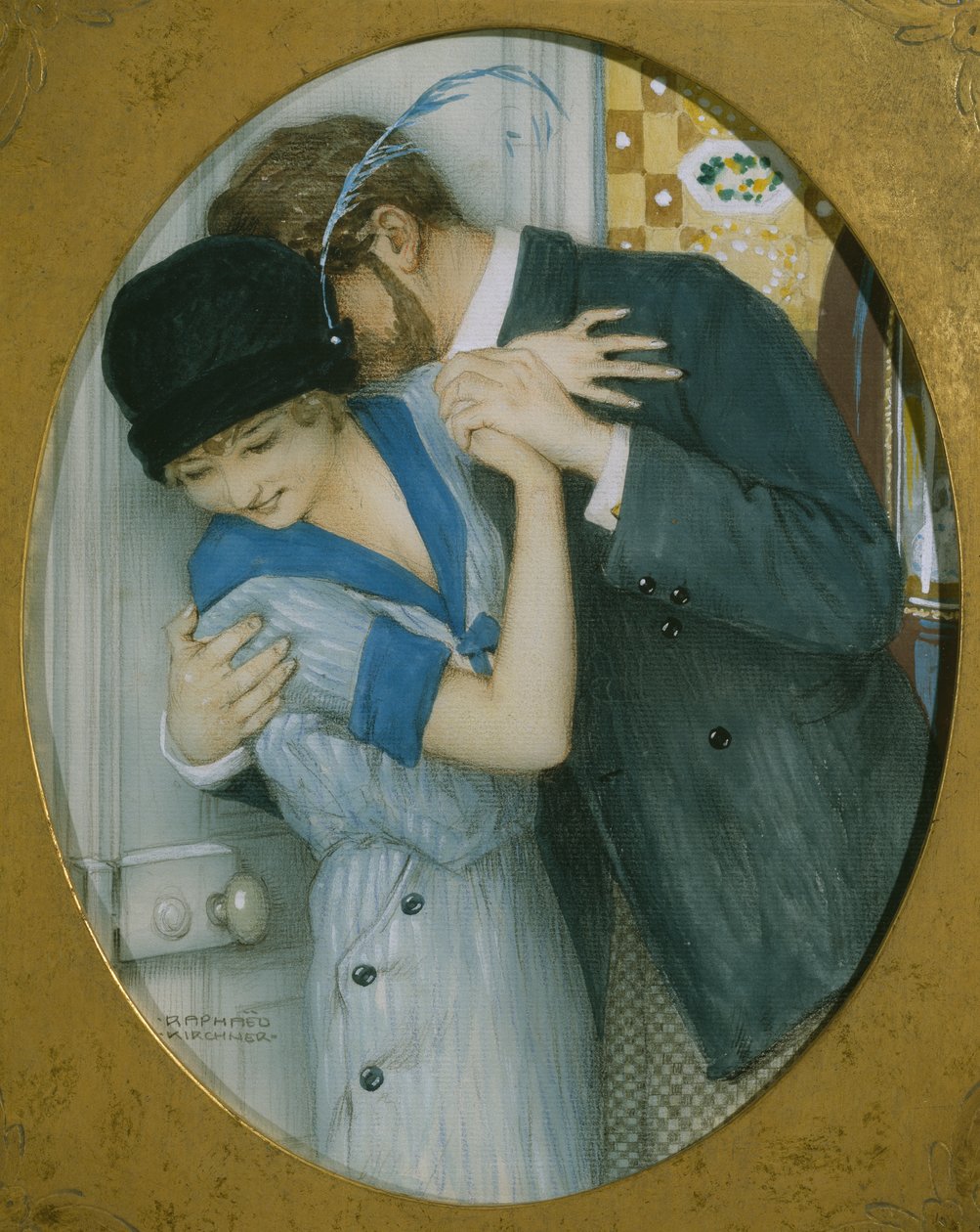 The Embrace (pastel ve kurşun kalem ve kağıt üzerine wc) by Raphael Kirchner