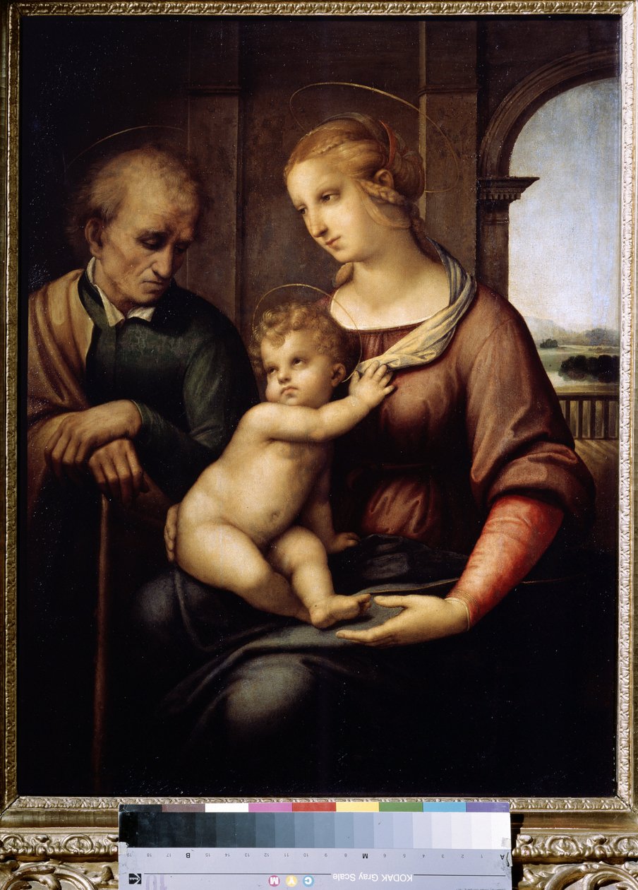 La Sainte famille avec Saint Joseph sakalsız veya Kutsal Aile veya Madonna, sakalsız Joseph ile. Peinture de Raffaello Sanzio dit Raphael (1483-1520) by Raphael