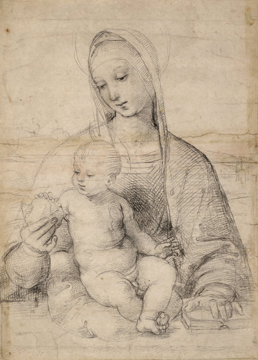 Narlı Madonna, c.1504 (siyah-gri tebeşir) by Raphael