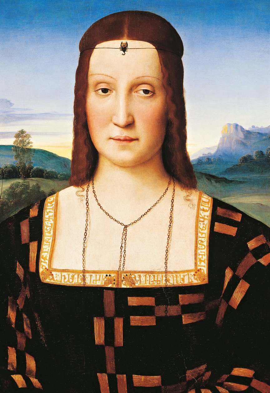 Urbino Düşesi Elisabetta Gonzaga'nın portresi, 1504 dolayları (panel üzeri yağlıboya) by Raphael (1483 1520)