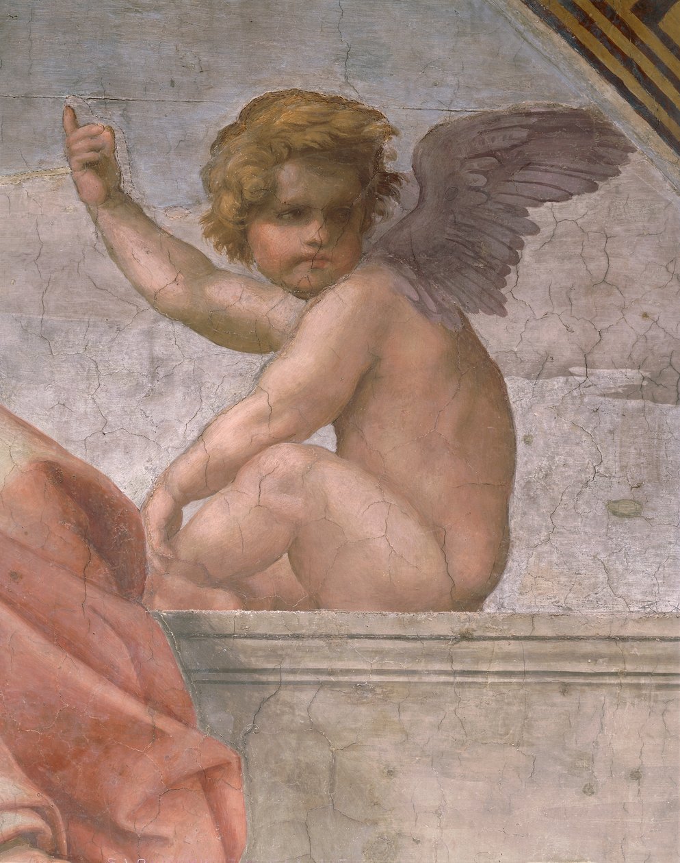 İnanç'ı tasvir eden Putto, Kardinal ve Teolojik Erdemlerin ve Kanunun detayı by Raphael (1483-1520)