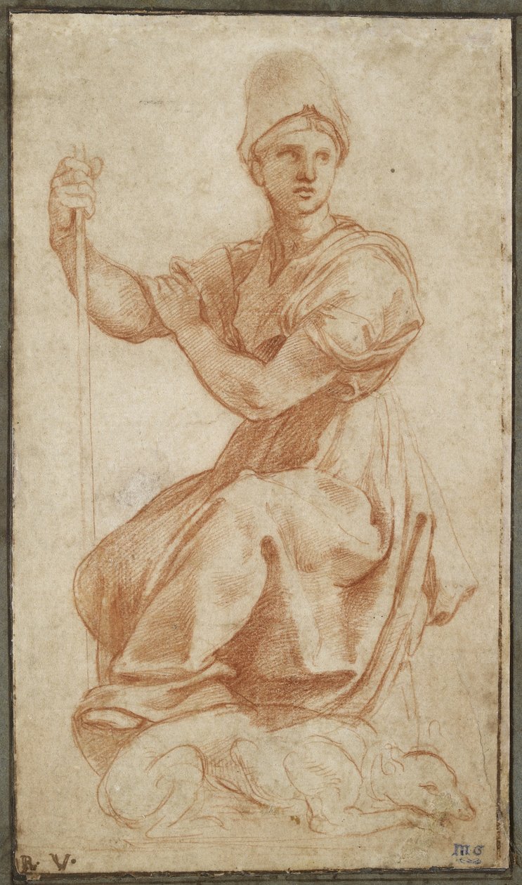 Alegorik Kadın Figürü; Fides Alegorisi, WA1956.21 (kırmızı tebeşir) by Raphael