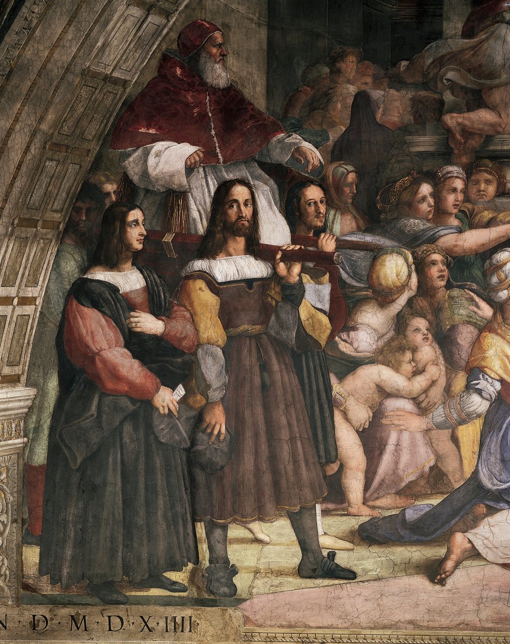 Papa II. Julius'u taşıyan sandalye taşıyıcıları, Heliodorus'un Tapınaktan Kovulmasının ayrıntısı by Raphael (1483 1520)