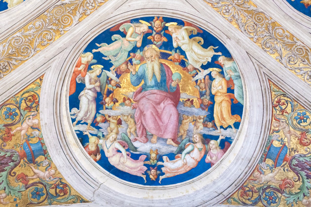 Melekler ve kerubiler arasında tahtta oturan Yaratıcı by Raphael (1483 1520)