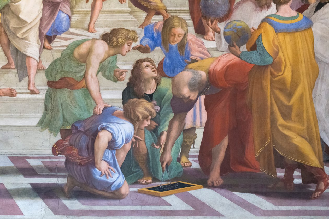 Öklid veya Arşimet: Stanza della Segnatura'daki Atina Okulu'ndan detay by Raphael (1483 1520)