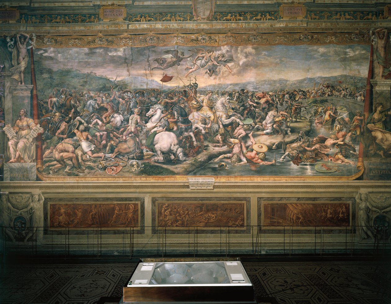 Raffaello Sanzio (1483-1520) ve takipçileri (1517-1524) tarafından Ponte Milvio Savaşı, Sala di Costantino, Vatikan Odaları, Vatikan Sarayı, Vatikan Şehri