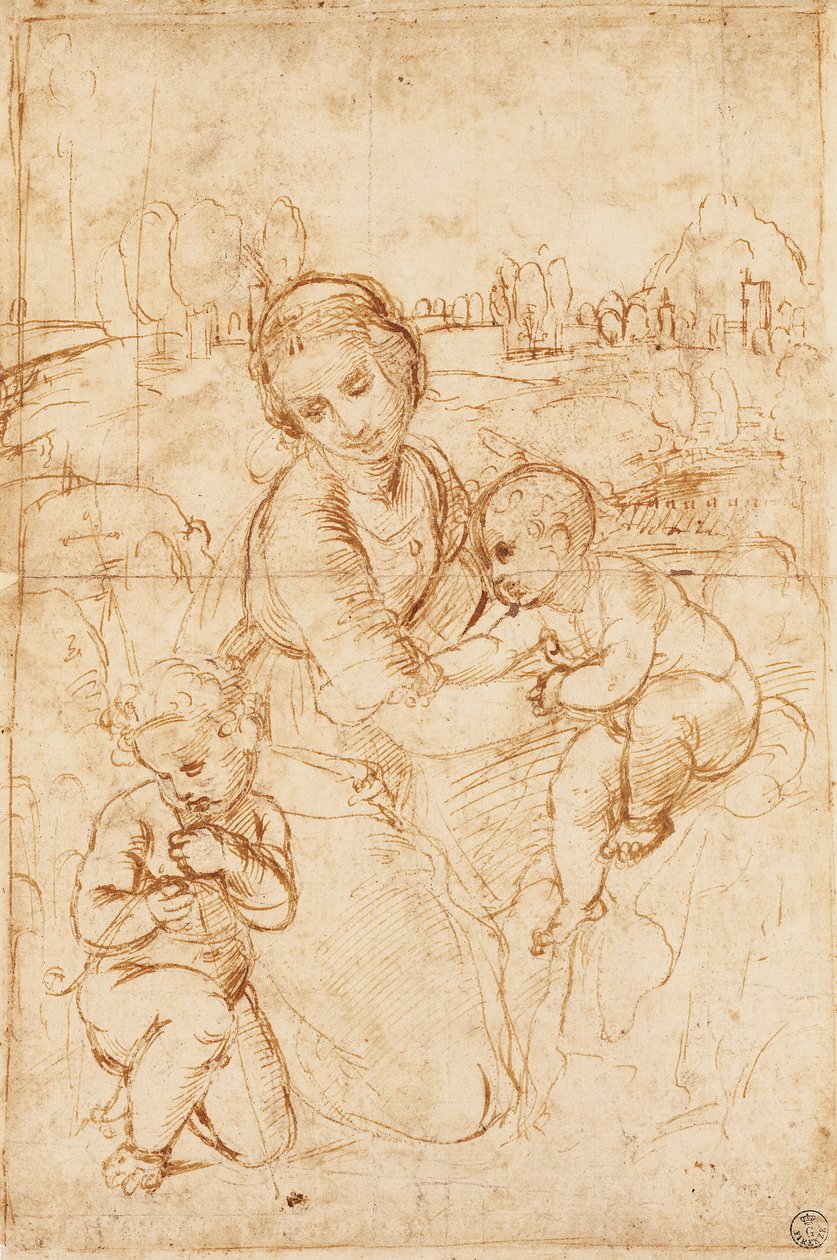 Bebek Vaftizci Yahya ile Madonna ve Çocuk, yaklaşık 1508, Raphael (1483-1520), çizim by Raphael (1483 1520)
